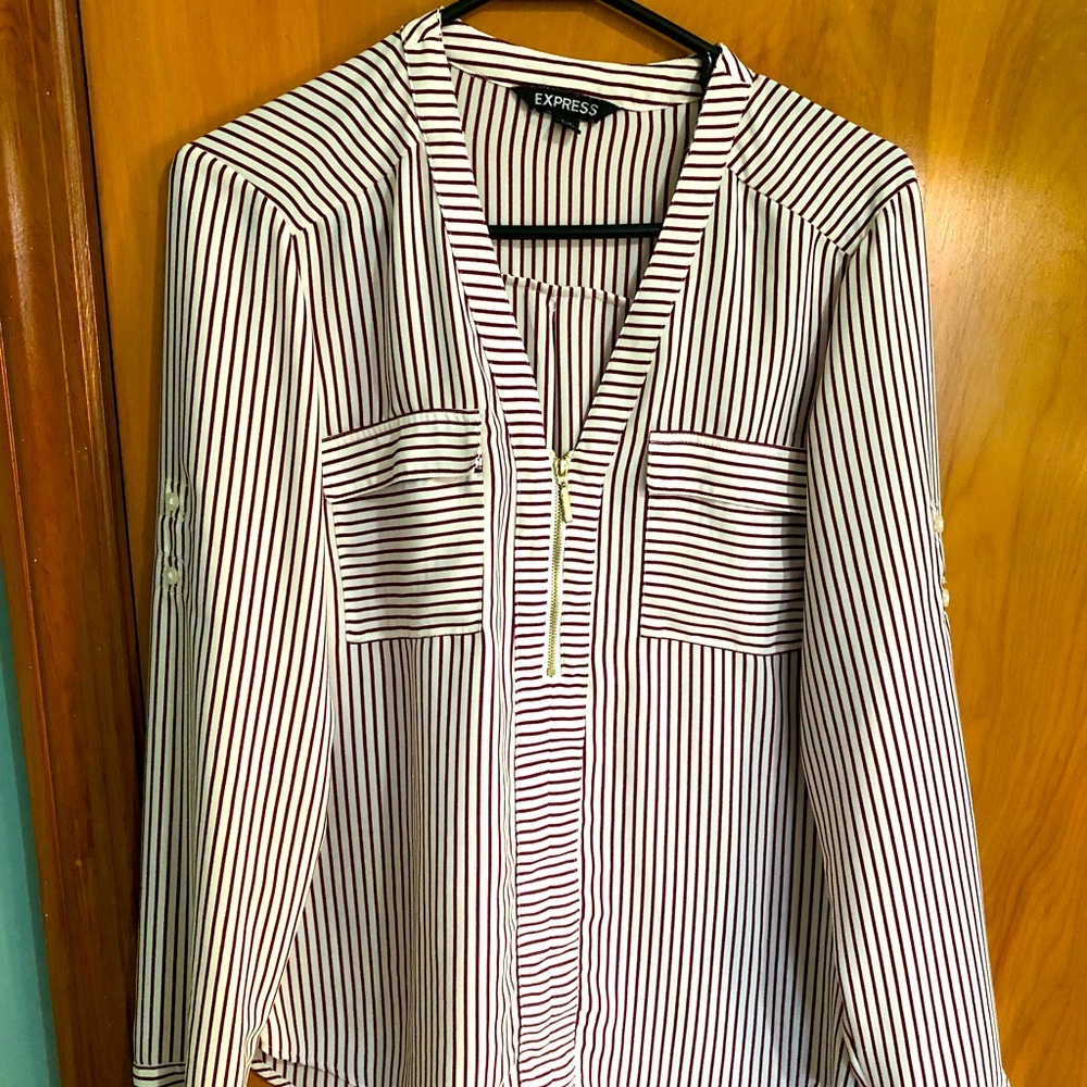 Express long sleeve blouse with gold quarter zip